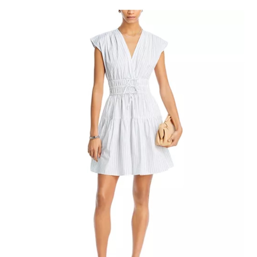 10 Crosby Derek Lam White Ruched Flutter Sleeve Sundress